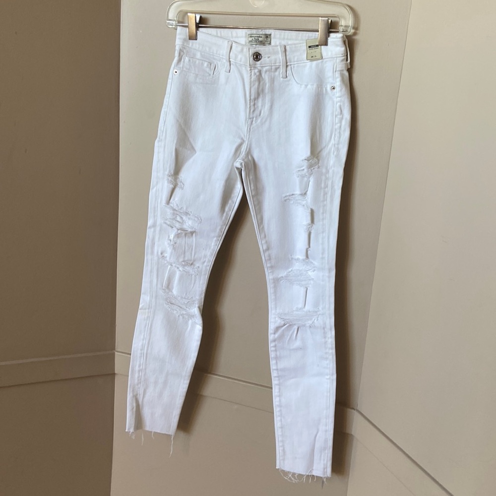 nwt abercrombie & fitch white distressed harper skinny jeans